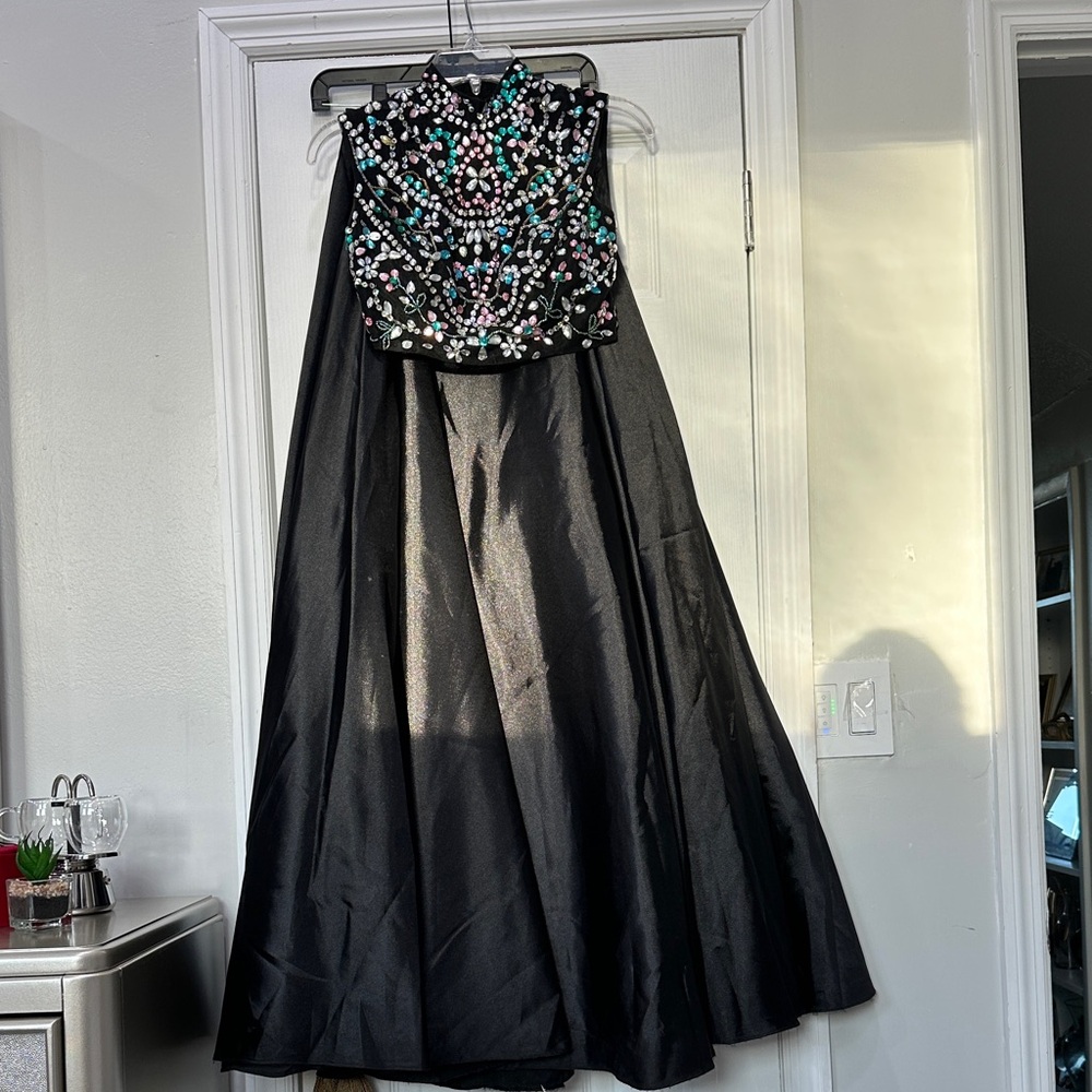 Elegant Black Beaded 2 piece Evening Gown